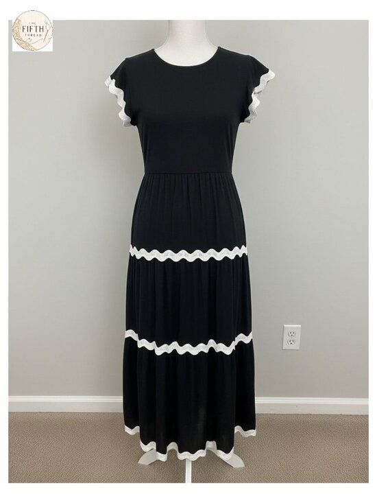 Dresses & Skirts - Smocked Flowy Midi Dress Short Flutter Sleeves Rickrack Trim